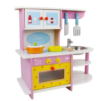 China Wooden Educational Toys Pink Pretend Play Kitchen Set Wooden Kitchen Toy For Children for sale