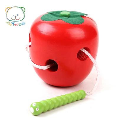 China Apple Worm Teaching Aids Action Children's Early Education Toys Eco-friendly Fine Wood Material Consumer Threading Toys Eating Apples for sale