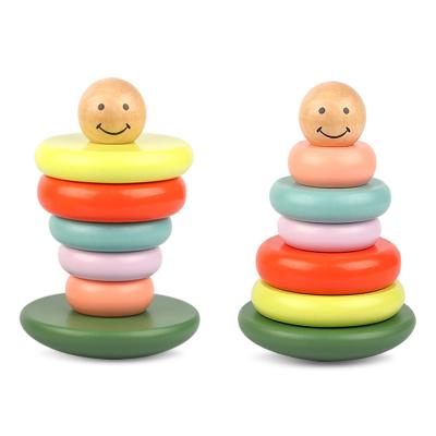 China Children Educational Colorful Smiling Face Tumbler Wooden Toddlers Building Blocks ECO-FRIENDLY for sale