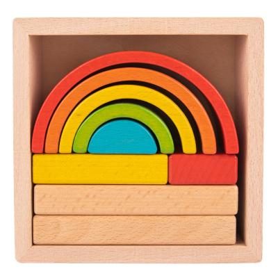 China Sports Play for ooden Rainbow Stacker Blocks Puzzle Montessori Stacking Game Educational Toys for Toddlers for sale