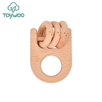 China High Quality ECO-FRIENDLY Beech Wood Baby Ratchet Teether Gym Sensory Play Baby Charms Wooden Kids Teether for sale