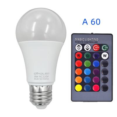 China Hotel Amazon Hot Sale 220V OEM ODM RGB Remote Control Smart Bulb A60 8W LED Light Bulb for sale