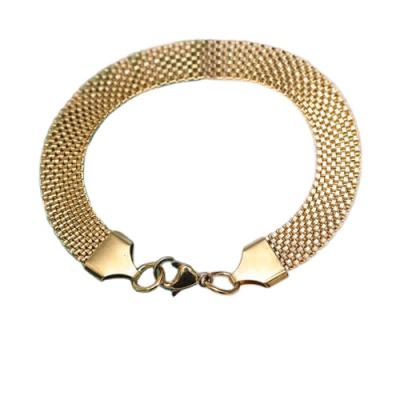 China CLASSIC Mens Womens Jewelry Classic Design Luxury Gold Plated Stainless Steel Cubic Flat Net Bracelet for sale