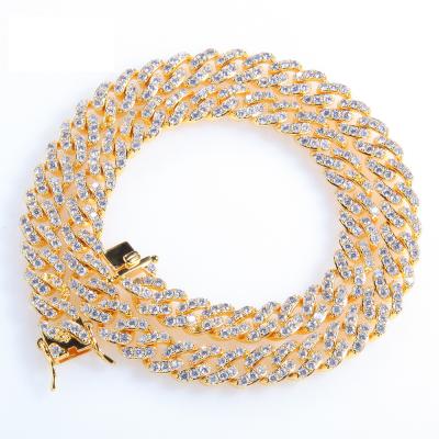 China Durable Color Retention And Hypoallergenicity New Hip Hop Gold Plated Brass Three Diamond Jewelry Bracelet Cuban Chain Necklace for sale