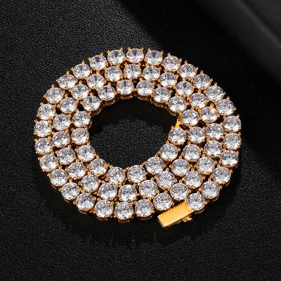 China Durable Color Retention And Hypoallergenicity Iced Out Zircon Tennis Chain Hip Hop Necklace Platinum Single Row Micro Pave Inlay Tennis Choker Chain Necklace for sale