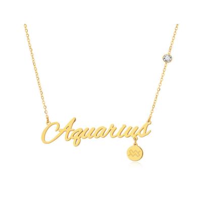 China Environmental Friendly Women's Astrology 12 Constell Necklace Stainless Steel Letter-Chain Zircon Necklace Zodiac Cion Pendant Necklace for sale