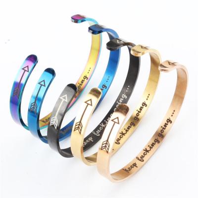 China Vintage Stainless Steel C-Shaped Open Bangle Bracelet BRACELETS Multicolor Bangle Lettering Inspired Gift for sale