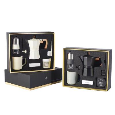 China Silk Screen Printing Coffee Gift Box with Mocha Pot Six Piece Set and Hand Grinder for sale