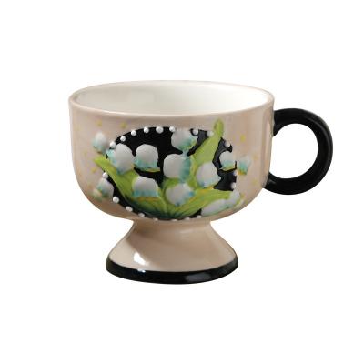 China Hand Painted Ancient Lily of the Valley Ceramic Coffee Cup Perfect for Business Gifts for sale