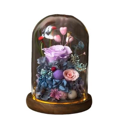 China Elegant Eternal Flower Finished Rose Glass Cover Gift Box for Practical Birthday Gift for sale