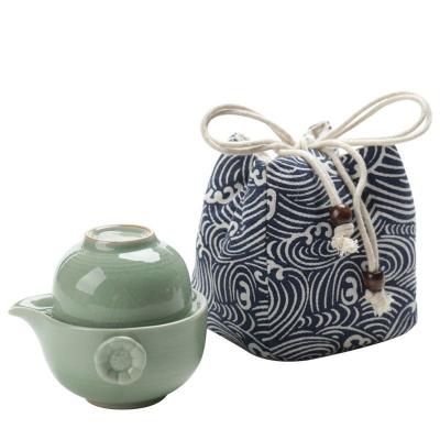 China Portable Ceramic Ge Kiln Quick Guest Cup One Pot Two Cups Travel Tea Set Activity Gift for sale