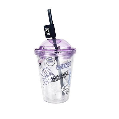 China High Beauty Instagram Straw Cup Creative Plastic Double Layer Water Cup for Summer Gift for sale