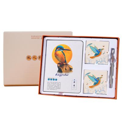 China Customized Good Luck Bird Gift Box Set Notebook Brooches and Pen for Business Gifting for sale