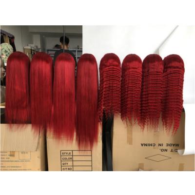 China Loose Wave 150% 180% HD Brazilian Deep Wave Human Hair Lace Frontal Wigs Burgundy Glueless Lace Front Wigs Hair Wigs for sale