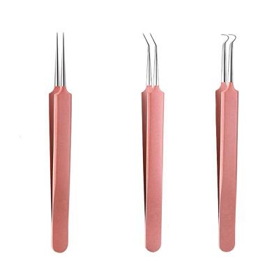 China Custom High Quality Face 3 in 1 Stainless Steel Acne Clamps Blackhead Pimple Pimple Removal Facial Tweezers for sale