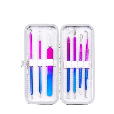 China 7pcs Facial Stainless Steel Pimple Extraction Needle Acne Comedone Pimple Popping Blackhead Remover Tool Kit for sale