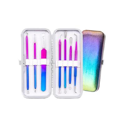 China Custom Face 7pcs Whitehead Blackhead Acne Remover Set Comedone Pimple Extractor Tool Kit With Leather Case for sale