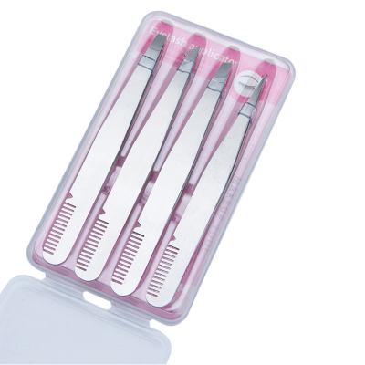 China Eyebrow/eyelash hot sale 4 pieces stainless steel eyebrow tweezers set for hair plucking stianless steel with comb for sale