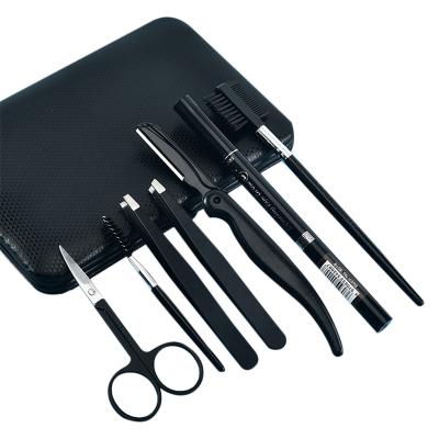 China Non-specific Professional Eyebrow Grooming Kit 7 in 1 Eyebrow Stainless Steel Razor Brush Eyelash Brush Tweezers for sale