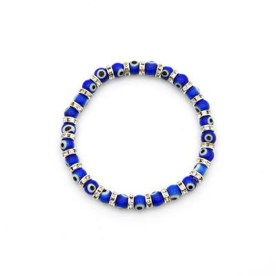 China CLASSIC Fashion Glass Blue Devil's Eye Jewelry Crystal Beaded Coil Stretch Cord Bracelets Shiny Handmade Evil Eye Bracelet for sale