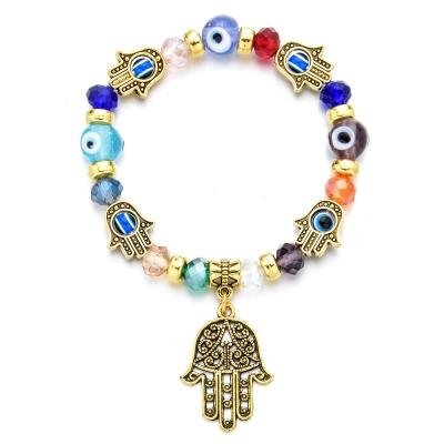 China CLASSIC Vintage Handmade Devil's Eye Jewelry Greek Blue Turkey Eyes Adjustable Iced Out Elastic Bracelet for sale