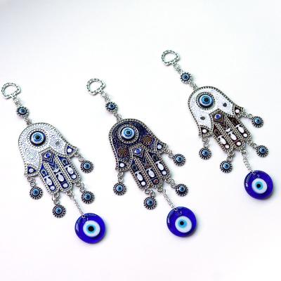 China Devil's Eye Fatima Hand Alloy Hanging Turkish Evil Eyes Evil Eyes Charm Pendant Home Office Wall Blue Eyes TRENDY Jewelry for sale