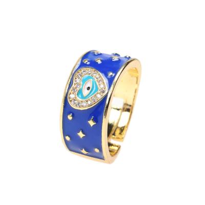 China Hiphop Creative Fashion Open Index Finger Love Zircon Enamel Eye Diamond Rings Ring Personality New Turkey Devil for sale