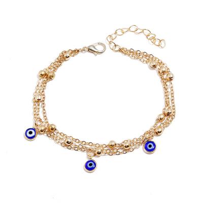 China Wholesale Blue Turkish Bohemian Summer Foot Jewelry Bead Chain Beach Evil Eyes Dangling Anklet TRENDY for sale