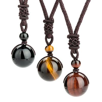 China Amazon CLASSIC Hot Sale Hand - Woven Natural Stone Crystal Bead Necklaces Tiger Stone Bead Pendant Men's Necklace for sale