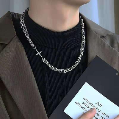 China Fashion Style CIA Hip Hop Clavicle Chain Necklaces Religious Simple Personality Cool Men's Star Cross Necklace For Men for sale