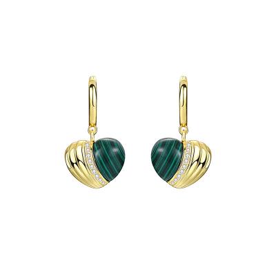 China Luxury Kingcome of Romantic Light S925 Sterling Silver Love Heart Malachite Temperament Stud Earrings for Women Girls for sale