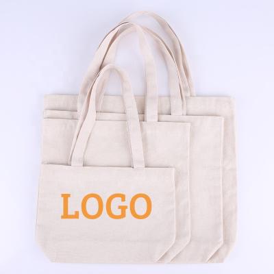 China Wholesale Reusable Handled White Eco Tote Bag Shopping Cotton Canvas Plain With Custom Logo for sale