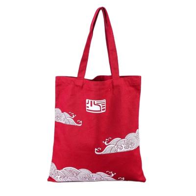 China Wholesale Eco-friendly Reusable Red Color Cotton Handled Foldable Canvas Bag Foldable Bag With Custom Printed Logo for sale