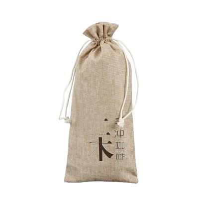 China Eco-friendly Custom Logo Printed Rope Handle Factory Burlap Pouch Jute Drawstring Bag for sale