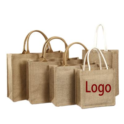 China Wholesale Manufacturer Custom Logo Natural Burlap Bag High Quality Jute Handled Bag For Gifts for sale