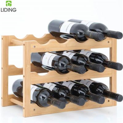 China Sustainable Wood Bamboo Wine Rack For Bottle Wooden Stackable 12-Bottle Bamboo Wine Rack for sale