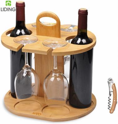 China Viable Bamboo Wine Bottle and Rack Bamboo Wine Glass Rack with 4 1 Glass Rack Bottle Holders and Rack for sale