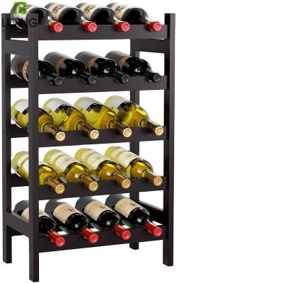 China Sustainable Free Standing Wine Rack Wine Storage Bamboo Wine Rack With 5-Tier Storage Shelf for sale