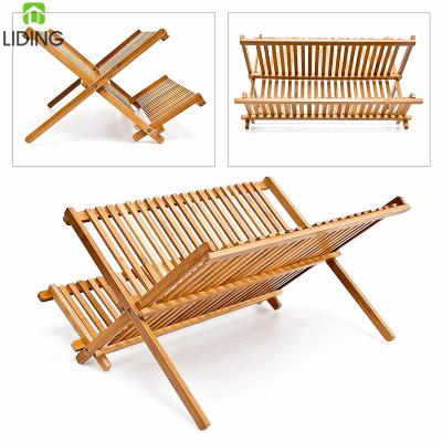 China Sustainable Wholesale Folding Bamboo Dish Rack Drying Rack Folding Dish Rack for sale