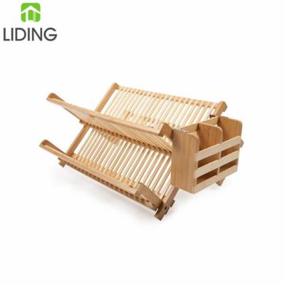 China Sustainable Bamboo Dish Drying Rack with Utensil Holder for sale