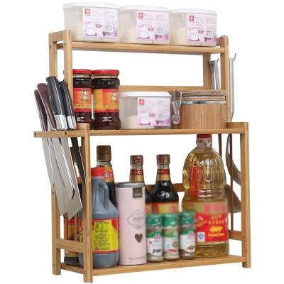 China 2 Layer Kitchen Shelf Spice Rack Bottle Rack Viable Bamboo Seasoning Shelf With Adjustable Height for sale