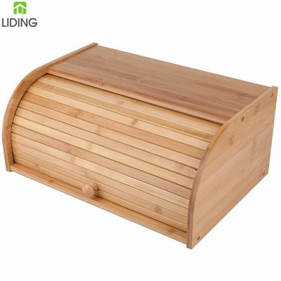 China Sustainable Bamboo Desktop Bread Box Kitchen Bread Bin Food Storage Box for sale