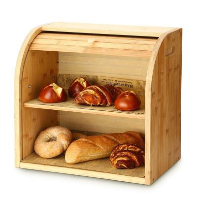 China 2 Layer Large Sustainable Bamboo Bread Boxes With Sliding Door And Removable Layer Adjustable Height for sale