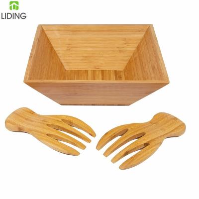 China Sustainable Bamboo Salad Pasta Hobby Wooden Mixing Bowl With Serving Hands Bamboo Fiber Bowl With Handle for sale