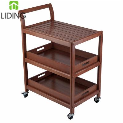 China Kitchen Furntiure Rack Rolling Kitchen Cart Natural Bamboo Serving Cart With 3 Shelves for sale