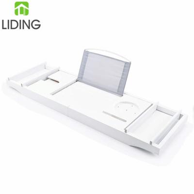 China Sustainable Bamboo Tub Cart Tray with Extendable Sides and Bed Tray, Reading Stand, Tablet Stand, White for sale