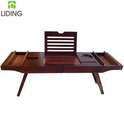 China Dark Brown Bamboo Bathtub Cart, Lap Desk and Bed Tray With Adjustable Legs for sale