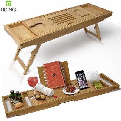 China Sustainable Bamboo Tub Tray With Adjustable Legs Cart for sale