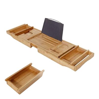 China Sustainable Bamboo Tub Caddy Tray Bathtub Organizer Caddy Bath Bamboo Caddy For Spa Experience for sale