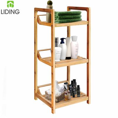 China Toilet Room Bath Storage Space Saver Organizer Shelves Bamboo Bathroom Natural Bamboo Rack for sale